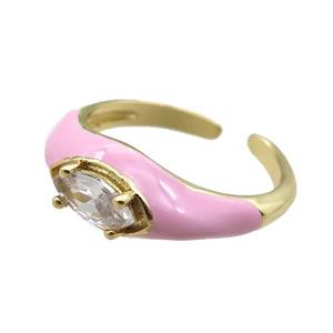 pink Enameling Copper Ring pave zircon, adjustable, gold plated, approx 8mm, 18mm dia [FN22405]