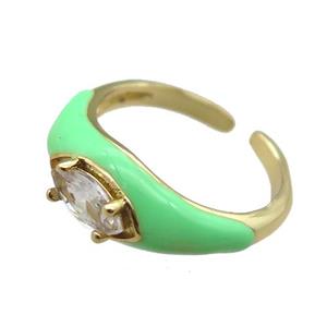 green Enameling Copper Ring pave zircon, adjustable, gold plated, approx 8mm, 18mm dia [FN22407]