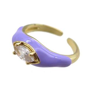 purple Enameling Copper Ring pave zircon, adjustable, gold plated, approx 8mm, 18mm dia [FN22408]