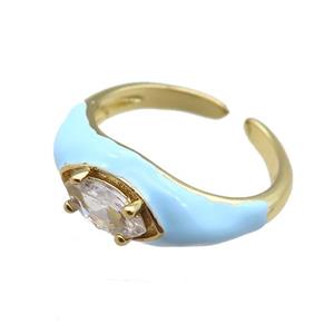 blue Enameling Copper Ring pave zircon, adjustable, gold plated, approx 8mm, 18mm dia [FN22409]