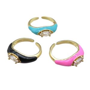 Enameling Copper Ring pave zircon, mixed, adjustable, gold plated, approx 8mm, 18mm dia [FN22410]