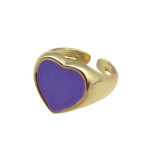 Copper Rings with purple enameled heart, adjustable, gold plated, approx 12mm, 14mm dia [FN22415]
