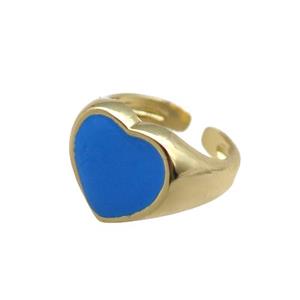 Copper Rings with blue enameled heart, adjustable, gold plated, approx 12mm, 14mm dia [FN22416]