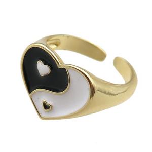 Copper Rings with enameled heart, adjustable, gold plated, approx 13mm, 18mm dia [FN22418]