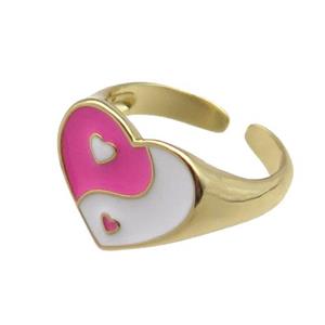 Copper Rings with enameled heart, adjustable, gold plated, approx 13mm, 18mm dia [FN22420]