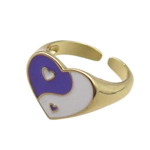 Copper Rings with enameled heart, adjustable, gold plated, approx 13mm, 18mm dia [FN22421]