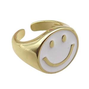 copper rings with white enameled smileface emoji, adjustable, gold plated, approx 17.5mm, 18mm dia [FN22436]
