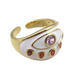 copper rings with white enameled, adjustable, gold plated, approx 14mm, 18mm dia [FN22441]