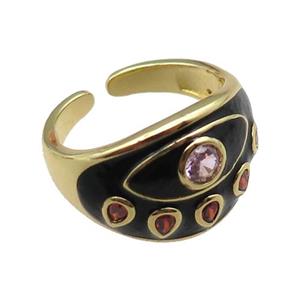 copper rings with black enameled, adjustable, gold plated, approx 14mm, 18mm dia [FN22442]