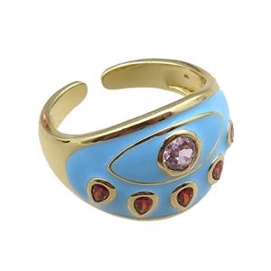 copper rings with blue enameled, adjustable, gold plated, approx 14mm, 18mm dia [FN22443]