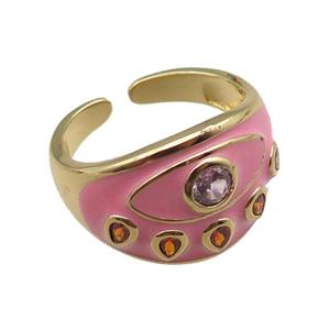 copper rings with pink enameled, adjustable, gold plated, approx 14mm, 18mm dia [FN22444]