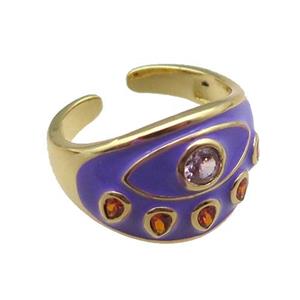 copper rings with purple enameled, adjustable, gold plated, approx 14mm, 18mm dia [FN22445]