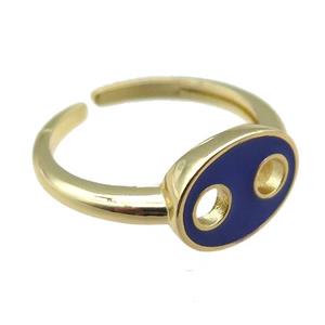 copper rings with blue enameled, adjustable, gold plated, approx 9-13mm, 18mm dia [FN22447]