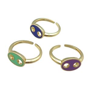 mix copper rings with enameled, adjustable, gold plated, approx 9-13mm, 18mm dia [FN22450]