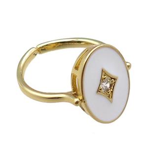 copper rings with white enameled, adjustable, gold plated, approx 11-15mm, 18mm dia [FN22451]