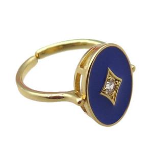 copper rings with blue enameled, adjustable, gold plated, approx 11-15mm, 18mm dia [FN22452]