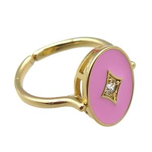 copper rings with pink enameled, adjustable, gold plated, approx 11-15mm, 18mm dia [FN22453]