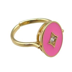 copper rings with pink enameled, adjustable, gold plated, approx 11-15mm, 18mm dia [FN22454]