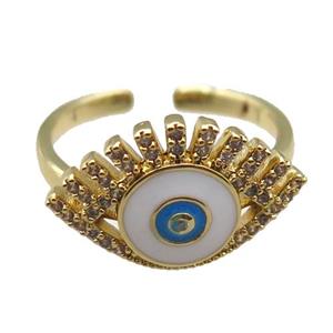 copper rings with white enameled evil eye, adjustable, gold plated, approx 12-20mm, 18mm dia [FN22457]