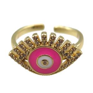 copper rings with hotpink enameled evil eye, adjustable, gold plated, approx 12-20mm, 18mm dia [FN22459]