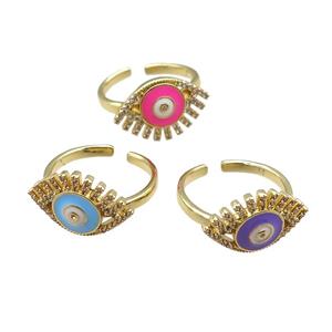 mix copper rings with enameled evil eye, adjustable, gold plated, approx 12-20mm, 18mm dia [FN22462]