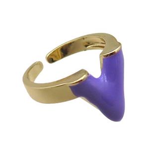 copper rings with purple enameled, adjustable, gold plated, approx 15mm, 18mm dia [FN22465]