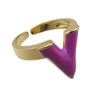 copper rings with hotpink enameled, adjustable, gold plated, approx 15mm, 18mm dia [FN22466]