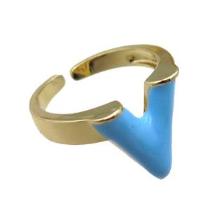 copper rings with blue enameled, adjustable, gold plated, approx 15mm, 18mm dia [FN22467]