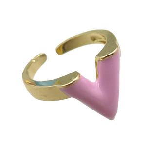 copper rings with pink enameled, adjustable, gold plated, approx 15mm, 18mm dia [FN22468]
