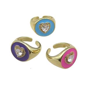 mix copper rings with enameled, heart, adjustable, gold plated, approx 17mm, 18mm dia [FN22474]
