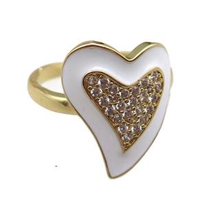 copper rings with white enameled heart, adjustable, gold plated, approx 15-19mm, 18mm dia [FN22475]
