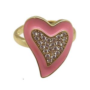 copper rings with pink enameled heart, adjustable, gold plated, approx 15-19mm, 18mm dia [FN22478]
