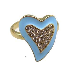 copper rings with blue enameled heart, adjustable, gold plated, approx 15-19mm, 18mm dia [FN22481]