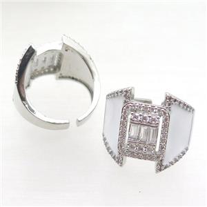 copper rings with white enameled, adjustable, platinum plated, approx 19mm, 18mm dia [FN22483]