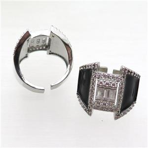 copper rings with black enameled, adjustable, platinum plated, approx 19mm, 18mm dia [FN22484]