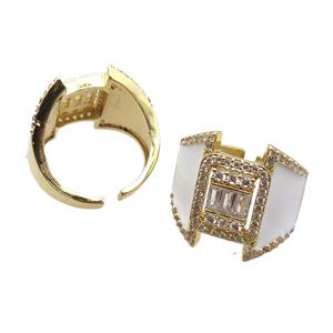 copper rings with white enameled, adjustable, gold plated, approx 19mm, 18mm dia [FN22485]