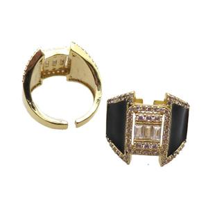 copper rings with black enameled, adjustable, gold plated, approx 19mm, 18mm dia [FN22486]