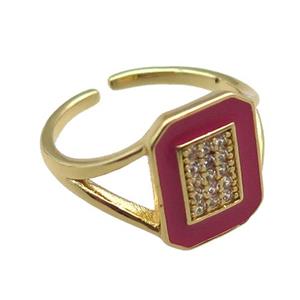 copper rings paved zircon with red enameled, adjustable, gold plated, approx 10-14mm, 18mm dia [FN22507]