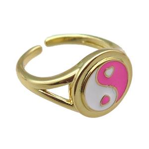 copper rings with enameled, yinyang, adjustable, gold plated, approx 13mm, 18mm dia [FN22519]