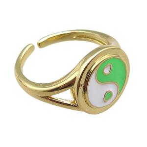 copper rings with enameled, yinyang, adjustable, gold plated, approx 13mm, 18mm dia [FN22520]