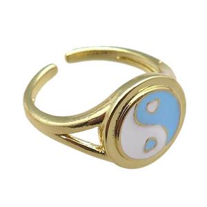 copper rings with enameled, yinyang, adjustable, gold plated, approx 13mm, 18mm dia [FN22521]