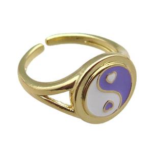 copper rings with enameled, yinyang, adjustable, gold plated, approx 13mm, 18mm dia [FN22522]