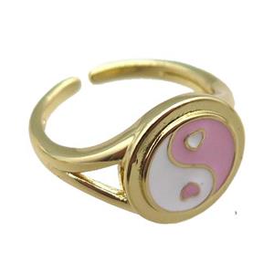 copper rings with enameled, yinyang, adjustable, gold plated, approx 13mm, 18mm dia [FN22523]