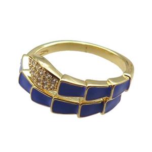 copper snake rings paved zircon with blue enameled, adjustable, gold plated, approx 9mm, 18mm dia [FN22526]