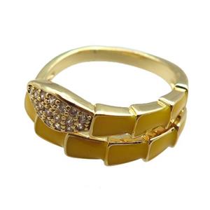 copper snake rings paved zircon with orange enameled, adjustable, gold plated, approx 9mm, 18mm dia [FN22528]