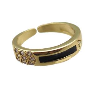 copper rings paved zircon with black enameled, adjustable, gold plated, approx 5mm, 18mm dia [FN22533]