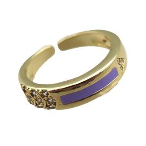 copper rings paved zircon with purple enameled, adjustable, gold plated, approx 5mm, 18mm dia [FN22536]
