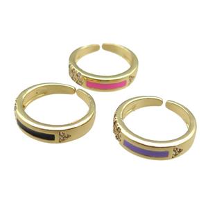 mix copper rings paved zircon with enameled, adjustable, gold plated, approx 5mm, 18mm dia [FN22537]