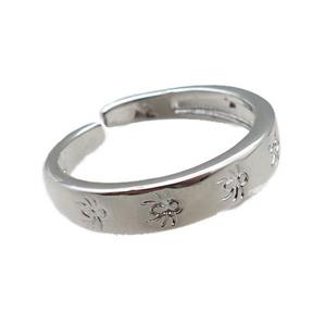 copper ring with honeybee, adjustable, platinum plated, approx 5mm, 18mm dia [FN22538]