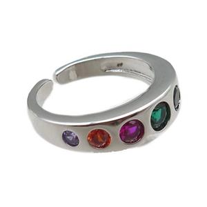 copper rings paved zircon, adjustable, platinum plated, approx 5mm, 18mm dia [FN22553]